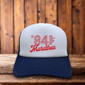 1984 Summer Olympics Marathon Unisex Trucker Hat Navy Women's First Run Ball Cap